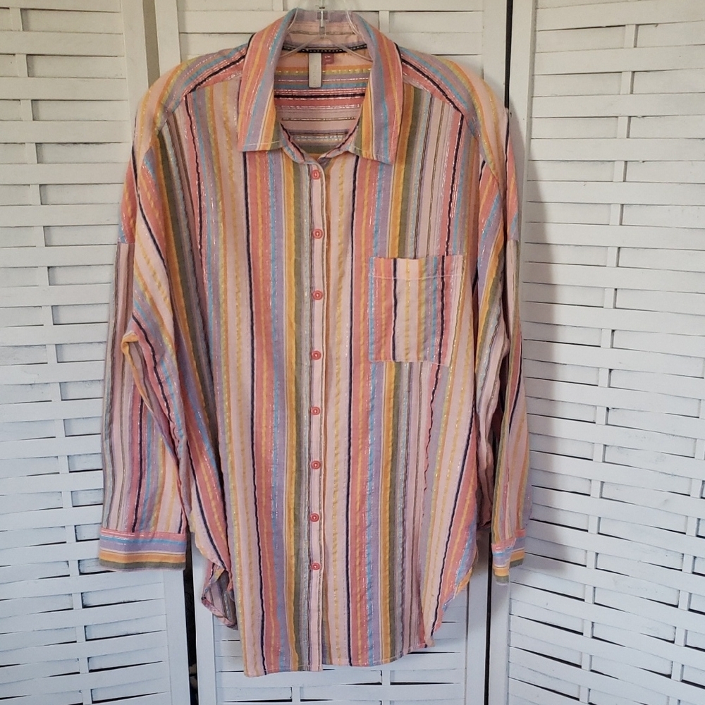 Pilcro Pastel Multistripe Button-Down Shirt